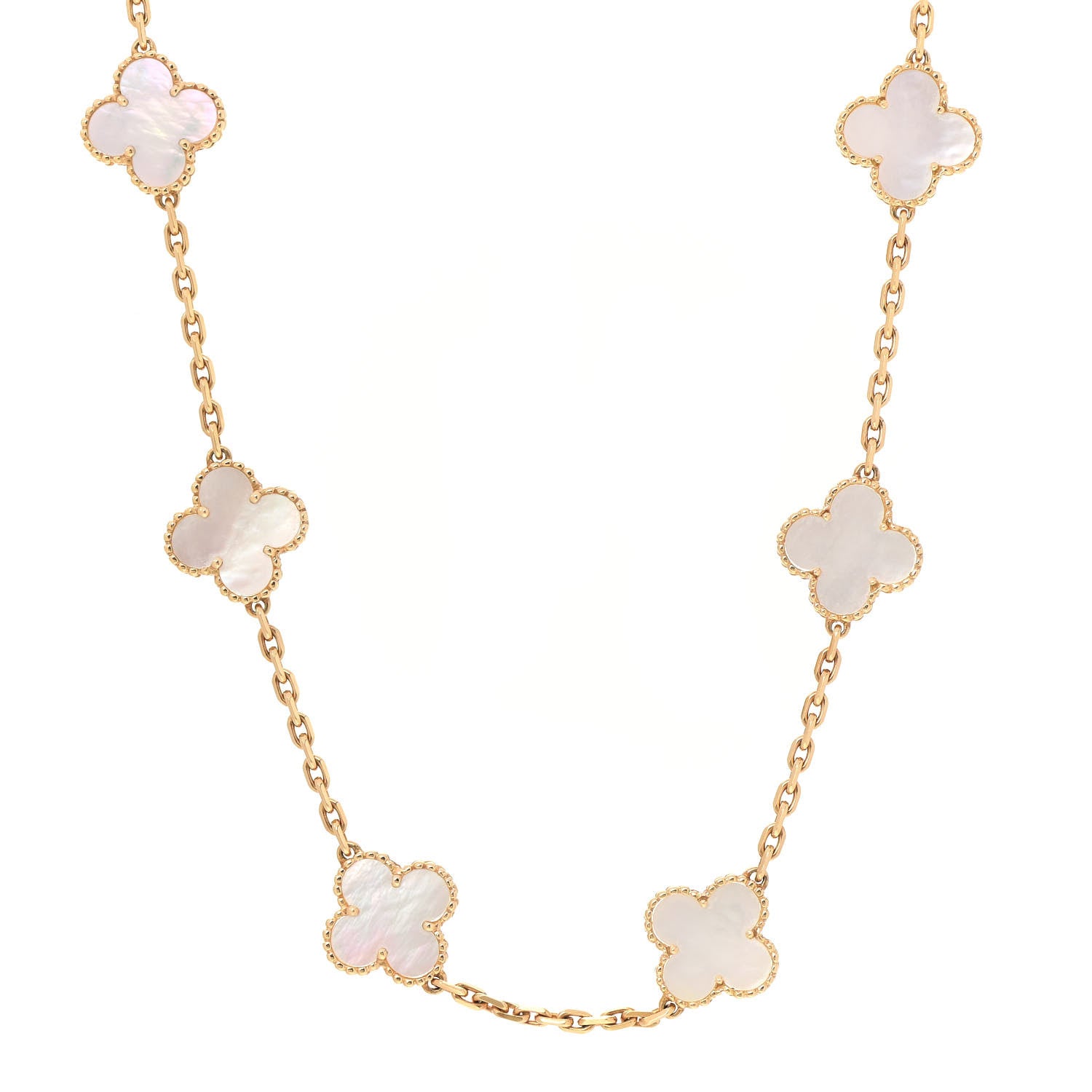 Van Cleef & Arpels 18K Yellow Gold Mother of Pearl 10 Motifs Vintage Alhambra Necklace 1 of 6