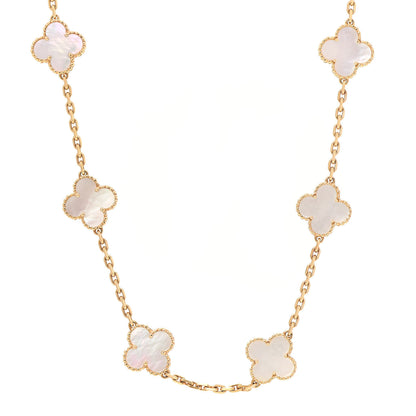 Van Cleef & Arpels 18K Yellow Gold Mother of Pearl 10 Motifs Vintage Alhambra Necklace 1 of 6