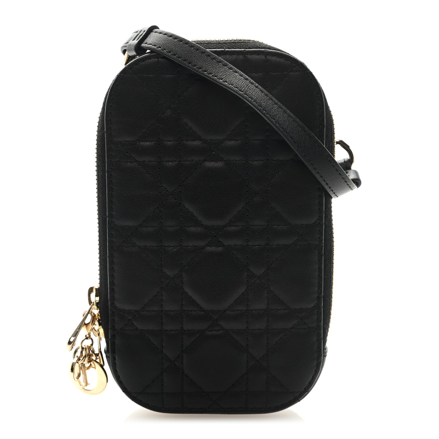Lambskin Cannage Lady Dior Phone Holder Black