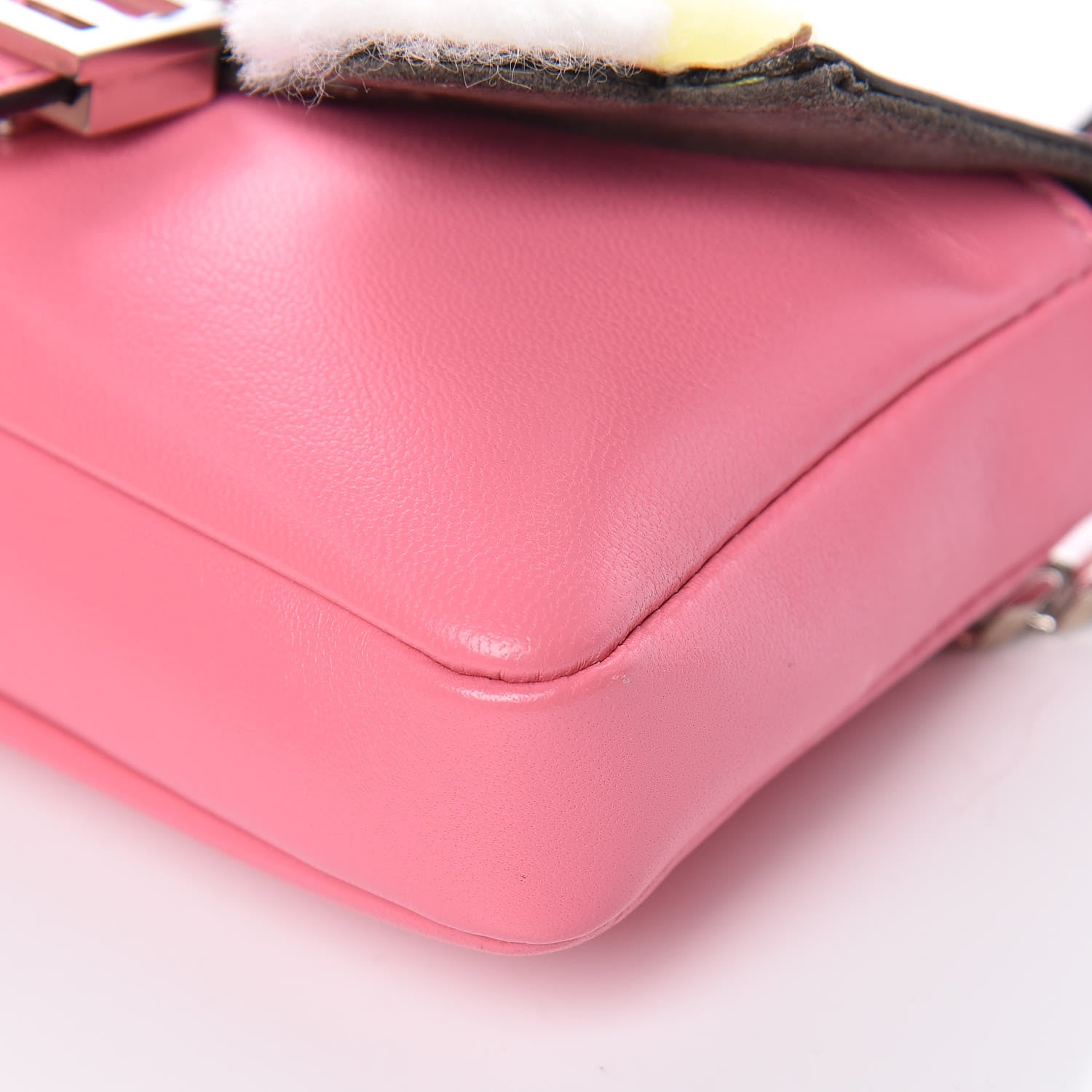Fendi Nappa Rabbit Fox Fur Micro Buggie Baguette Rosa Fluo