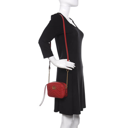 Gucci Calfskin Matelasse Mini GG Marmont Chain Shoulder Bag Hibiscus Red 2 of 10