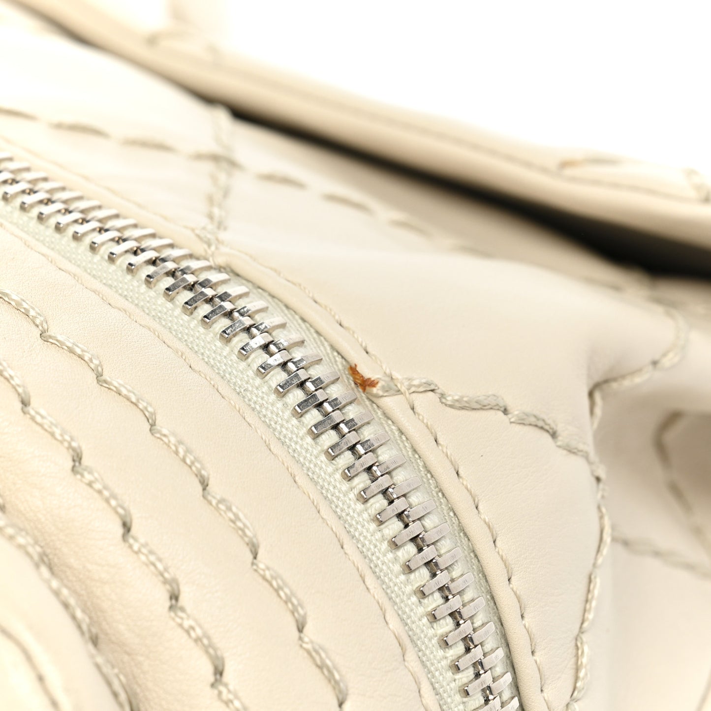 Calfskin Stitched Large Expandable Flap Bag White