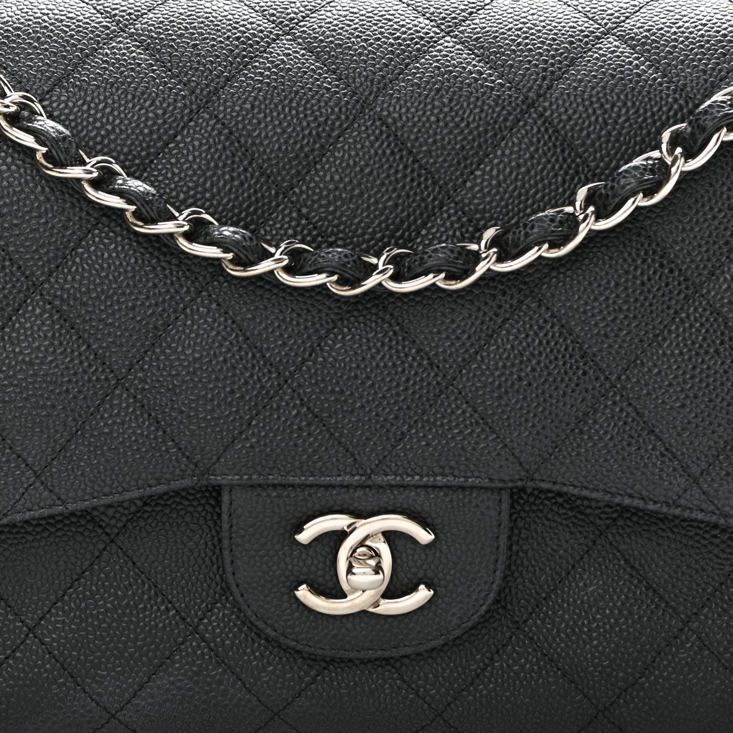 Caviar Quilted Jumbo Double Flap Black