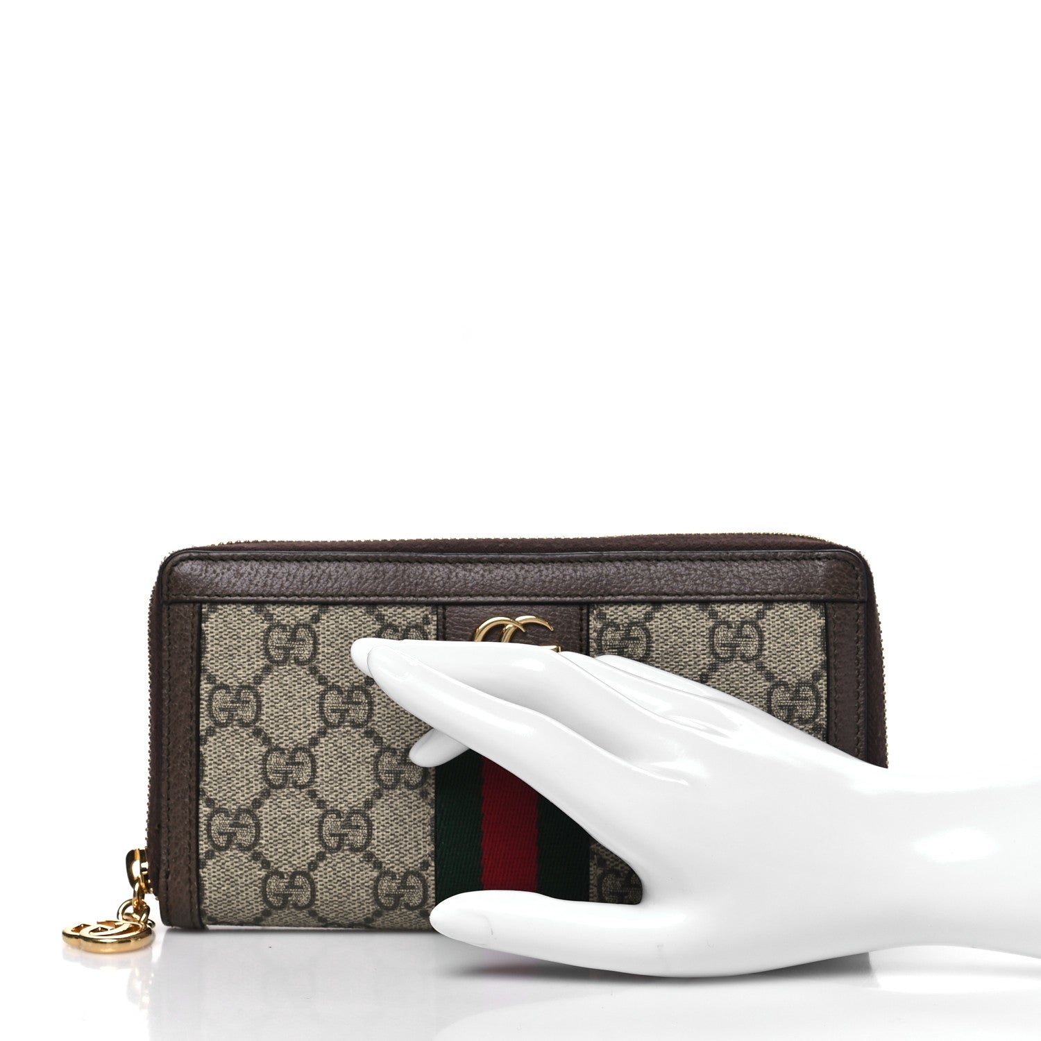 Gucci GG Supreme Monogram Web Ophidia Zip Around Wallet Brown 2 of 7