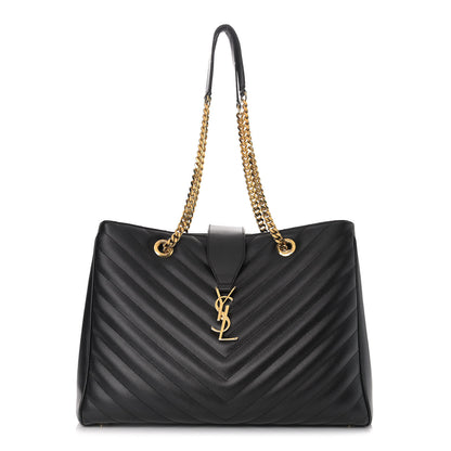 Saint Laurent Grain De Poudre Matelasse Chevron Monogram Shopping Bag Black 1 of 20