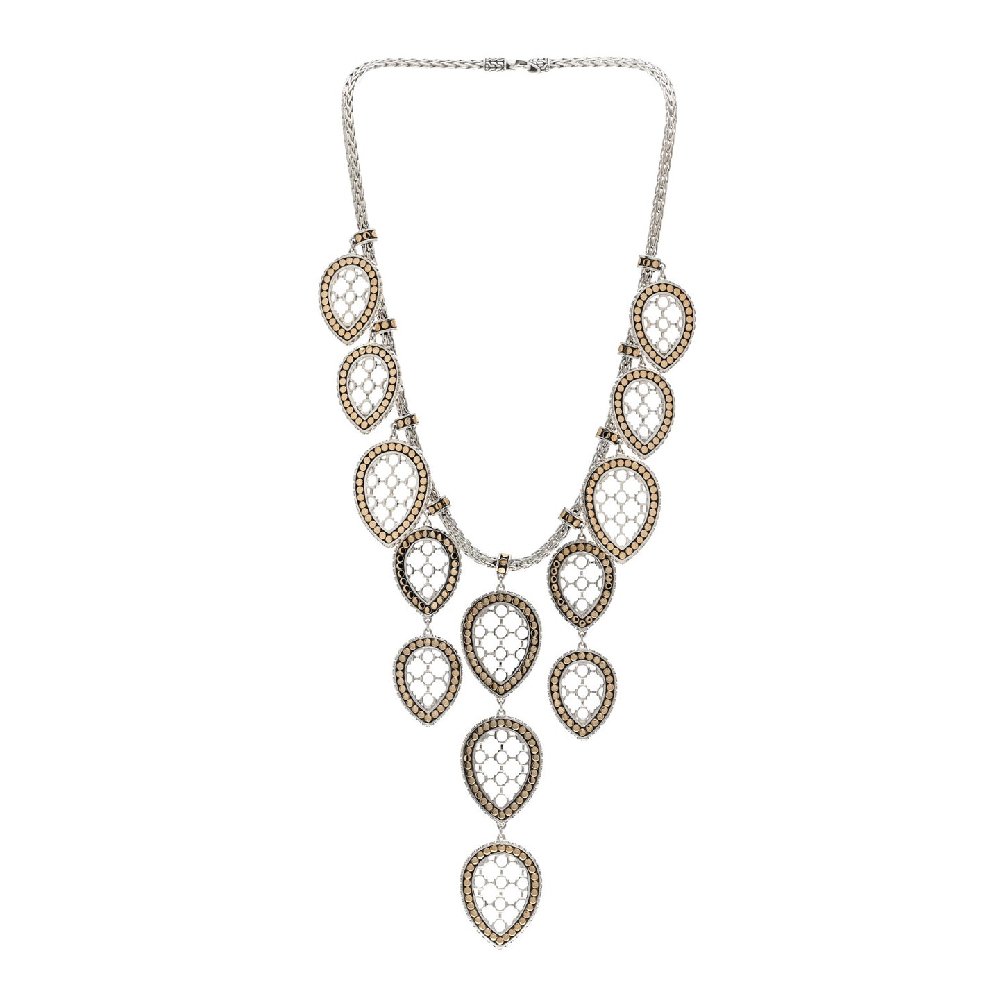 Sterling Silver 18K Yellow Gold Teardrop Bib Necklace
