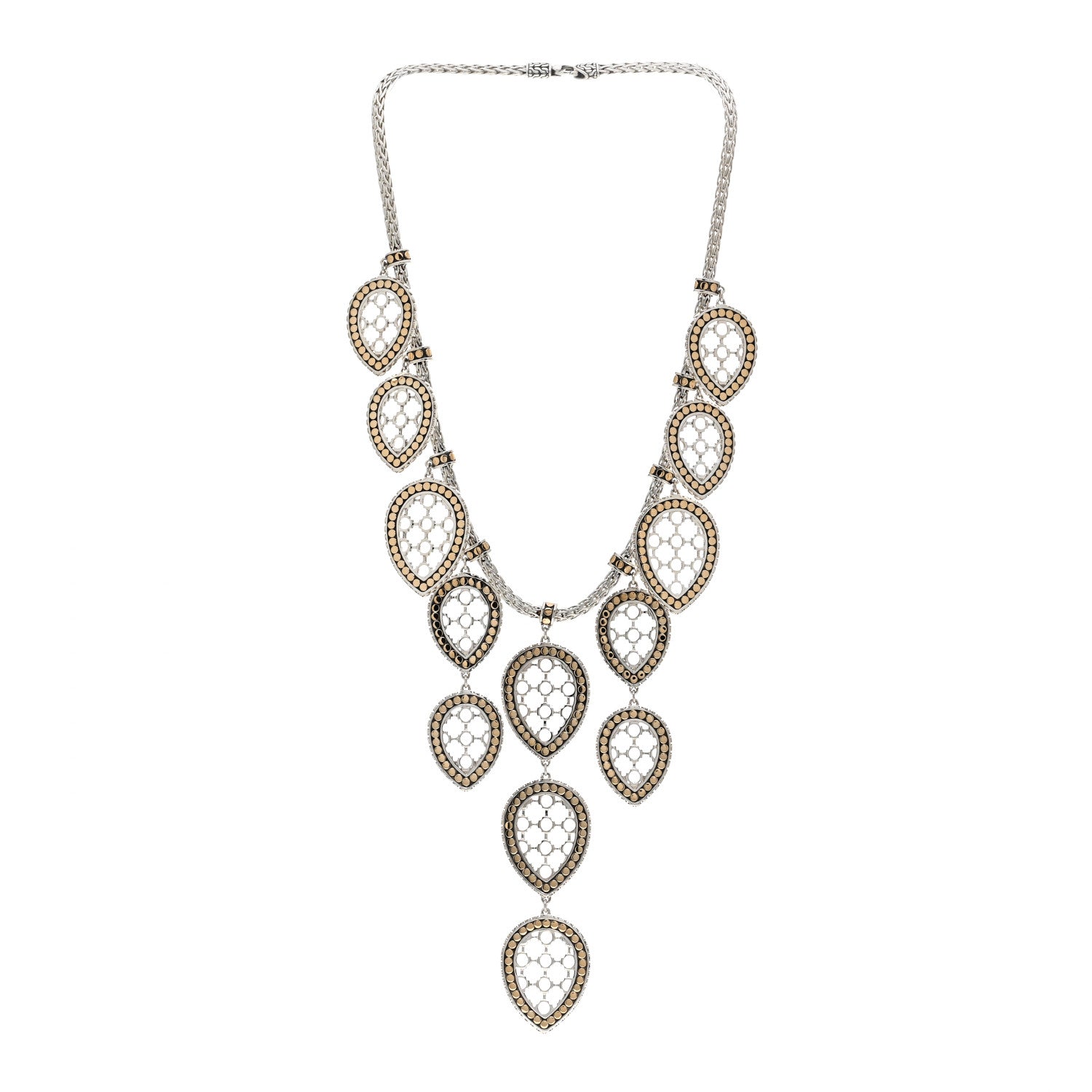John Hardy Sterling Silver 18K Yellow Gold Teardrop Bib Necklace 3 of 4