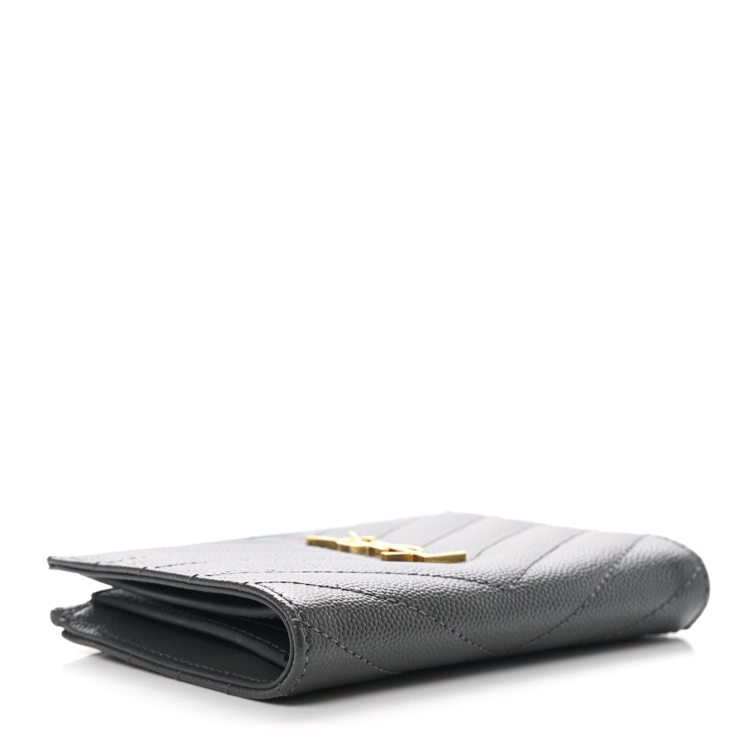 Saint Laurent Grain De Poudre Matelasse Chevron Monogram Zipped Two-Part Wallet Storm 4 of 8