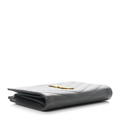 Saint Laurent Grain De Poudre Matelasse Chevron Monogram Zipped Two-Part Wallet Storm 4 of 8