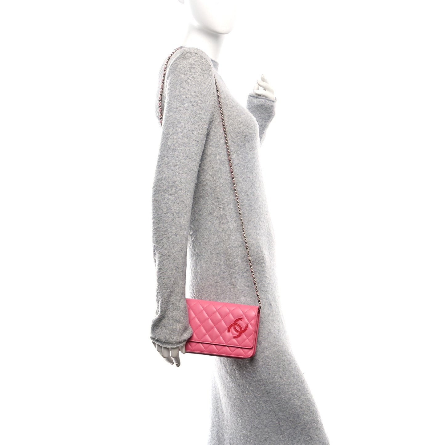 Lambskin Quilted Wallet On Chain WOC Pink