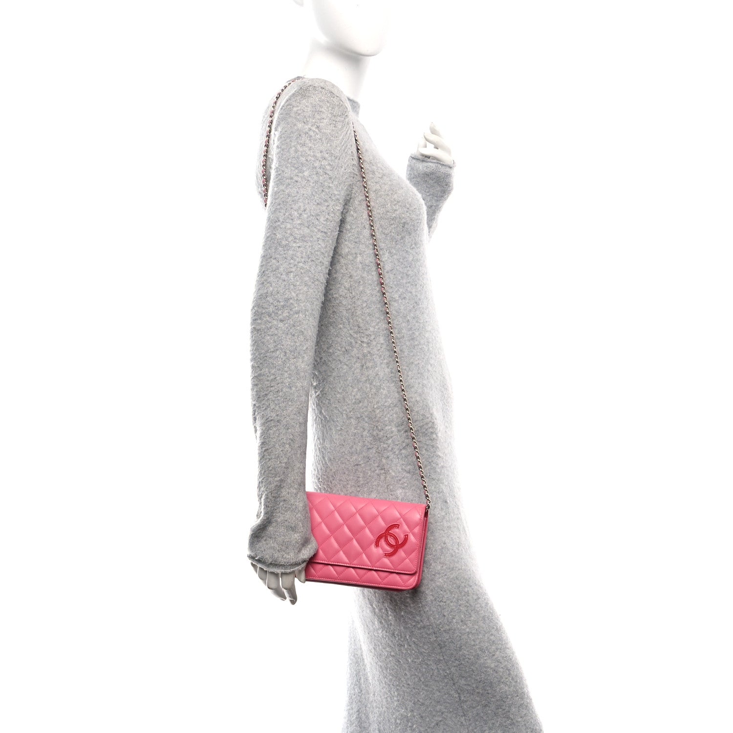 Chanel Lambskin Quilted Wallet On Chain WOC Pink 2 of 11