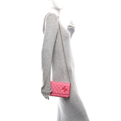 Chanel Lambskin Quilted Wallet On Chain WOC Pink 2 of 11