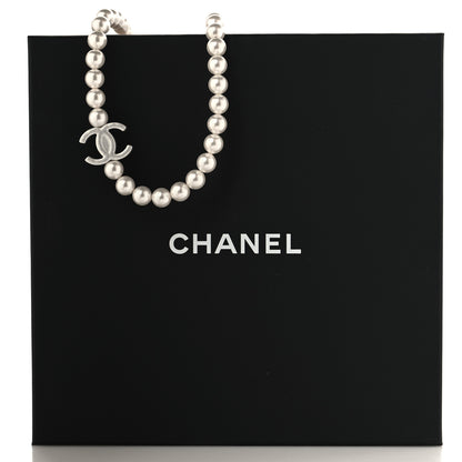 Chanel Pearl Resin CC Choker Necklace Pearly White Silver 5 of 5