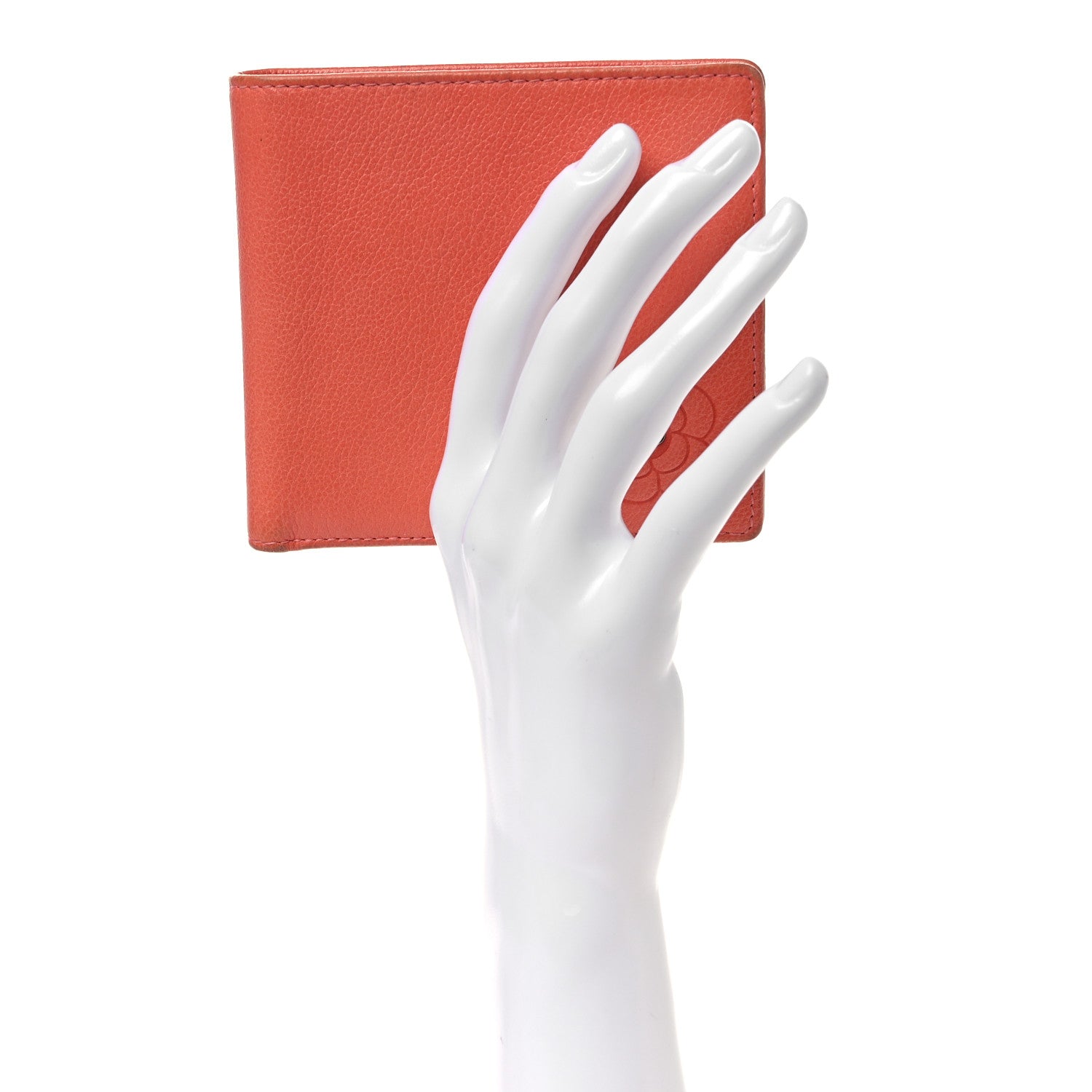 Chanel Goatskin Camellia Bi-Fold Wallet Coral 2 of 9