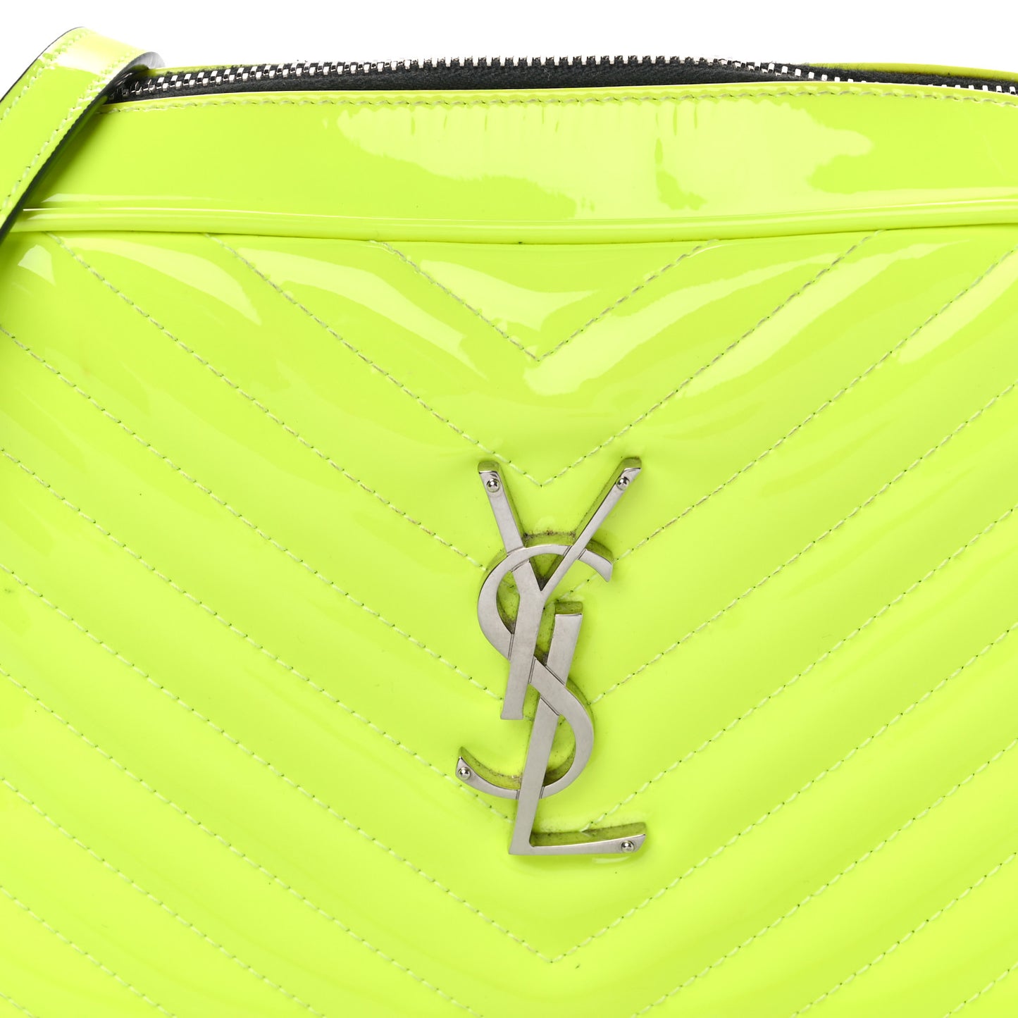 Patent Calfskin Matelasse Monogram Lou Camera Bag Neon Yellow