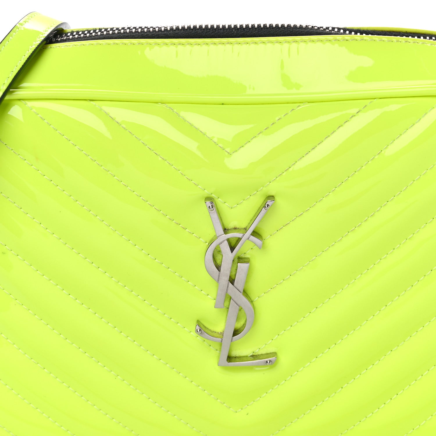 Saint Laurent Patent Calfskin Matelasse Monogram Lou Camera Bag Neon Yellow 8 of 13