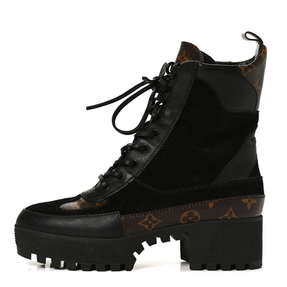 Louis Vuitton Suede Calfskin Monogram Laureate Platform Desert Boots 39 Black 1 of 14