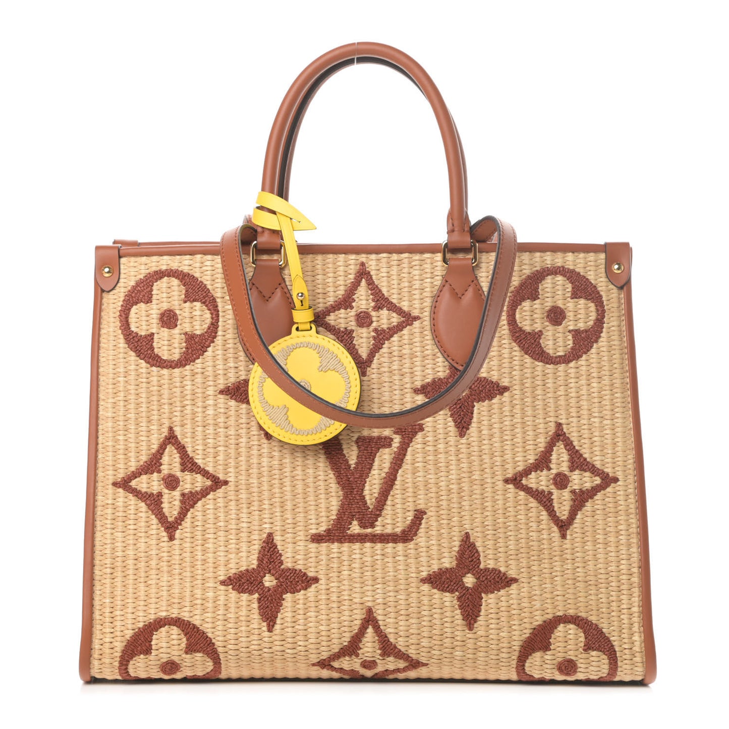Raffia Calfskin Monogram Giant Onthego MM Tan