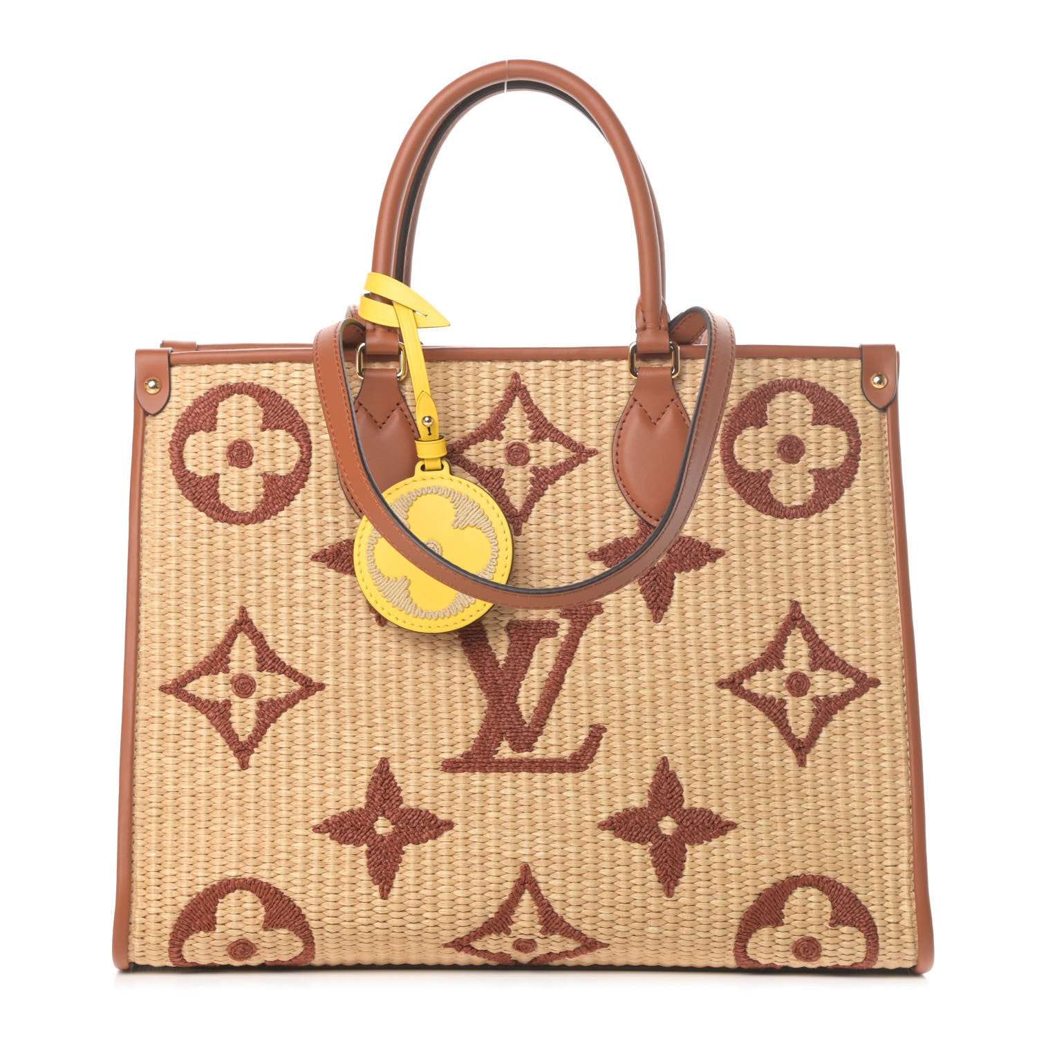 Louis Vuitton Raffia Calfskin Monogram Giant Onthego MM Tan 1 of 10