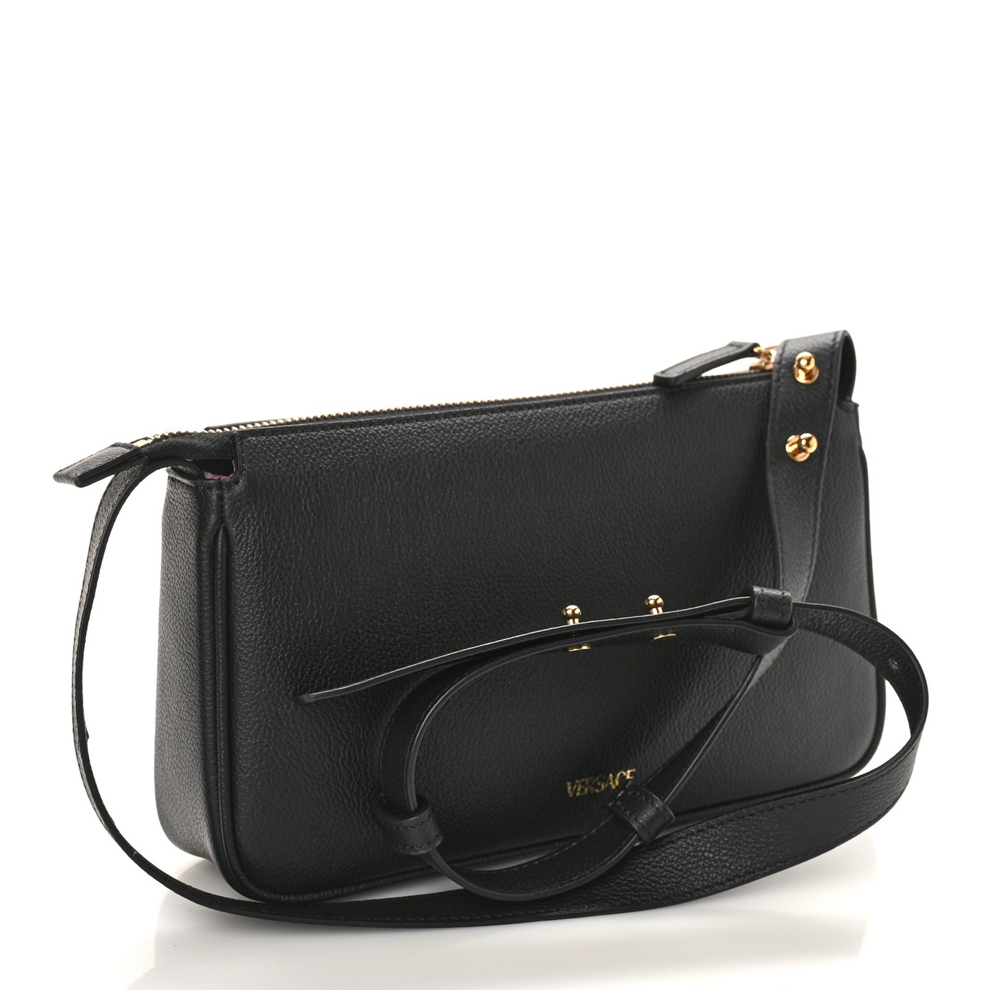 Grained Calfskin Medusa Shoulder Bag Black