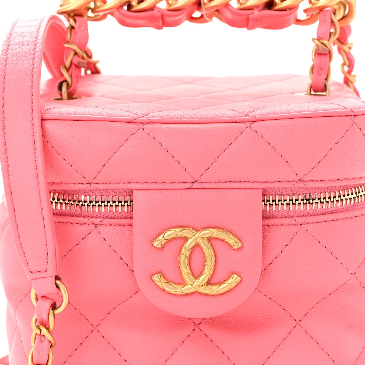 Chanel Calfskin Quilted Small Vanity Case With Chain Coral Pink 9 of 11