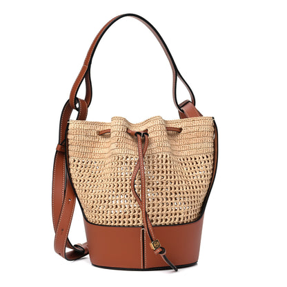 Loewe Raffia Calfskin Balloon Bucket Bag Natural Tan 1 of 5