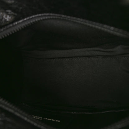 Marc Jacobs Shiny Calfskin Faux Shearling Mini The Traveler Tote Bag Black 5 of 9