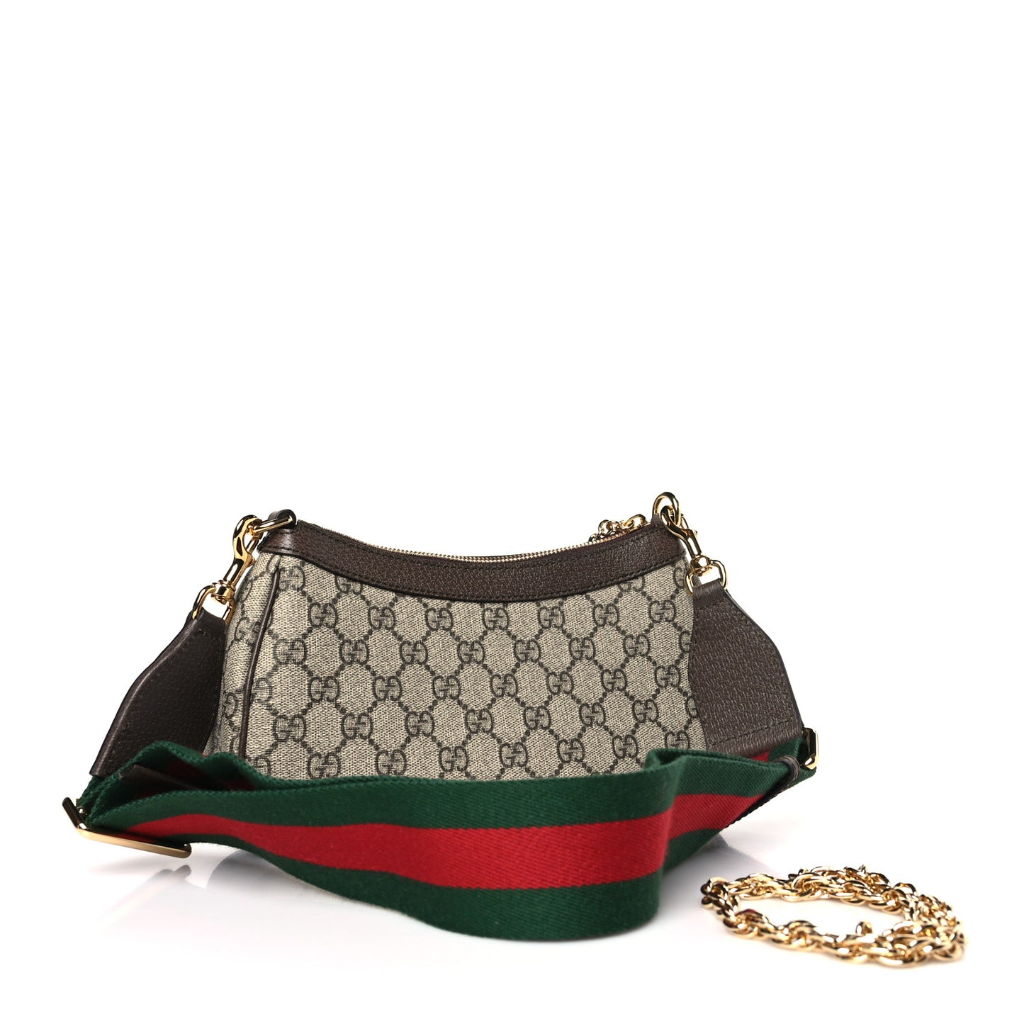 GG Supreme Monogram Textured Dollar Calfskin Web Small Ophidia GG Handbag Beige Ebony New Acero