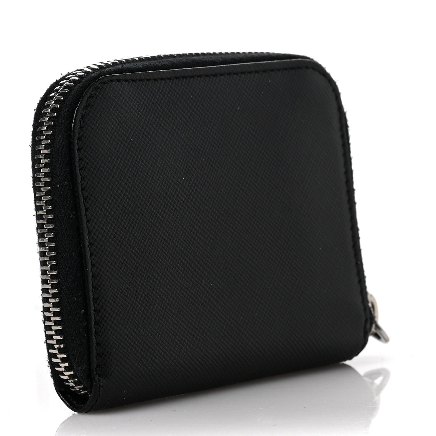 Prada Saffiano Triangle Compact Zip Around Wallet Black 3 of 6