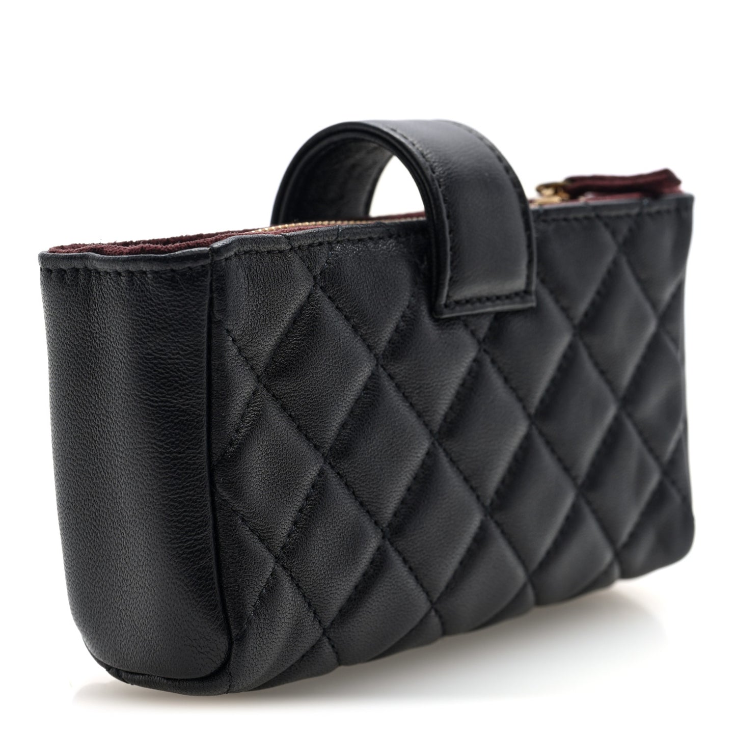 Lambskin Quilted Mini Phone Holder Clutch Black