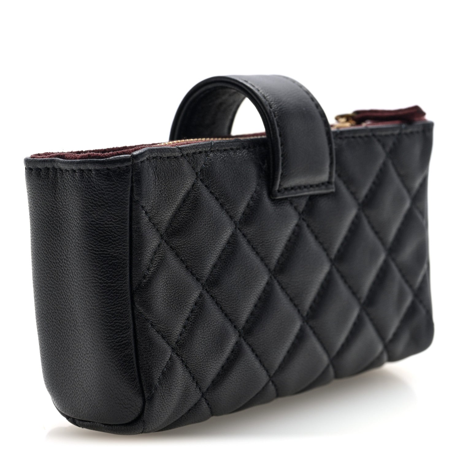 Chanel Lambskin Quilted Mini Phone Holder Clutch Black 3 of 7
