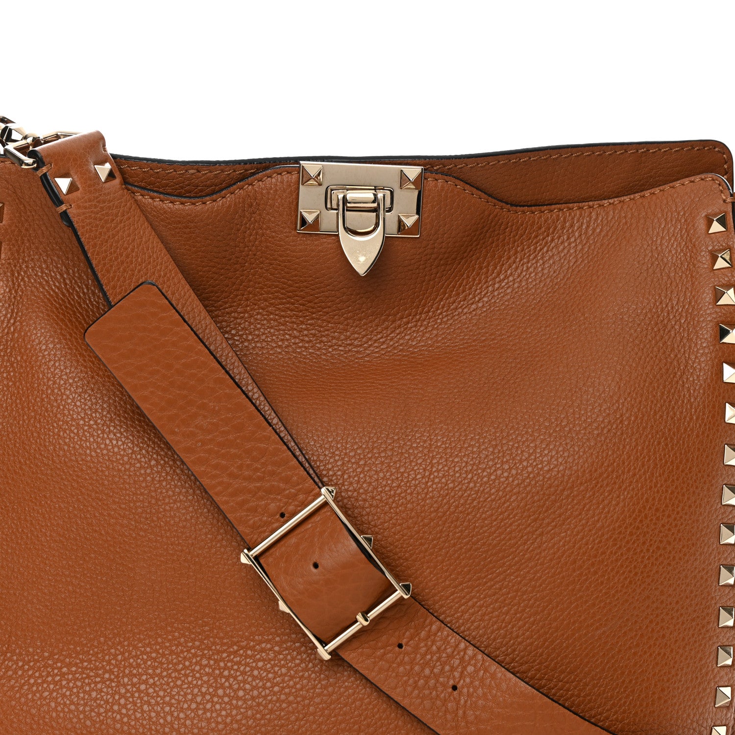 Valentino Garavani Pebbled Calfskin Large Rockstud Flip-Lock Messenger Bag Light Cuir 7 of 15