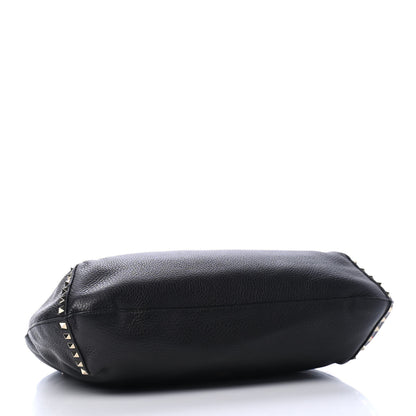 Valentino Garavani Grained Calfskin Large Rockstud Hobo Black 3 of 4