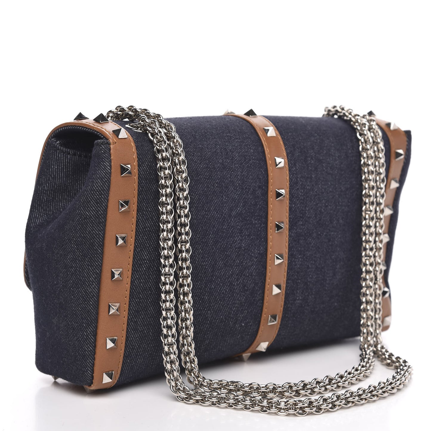 Denim Calfskin Spiked Small Sweety Charity Shoulder Bag Blue Cuoio