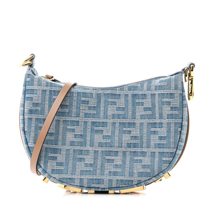 Fendi Denim Vitello King F is Fendi FF Embroidered Mini Fendigraphy Hobo Bag Denim Sand 1 of 10