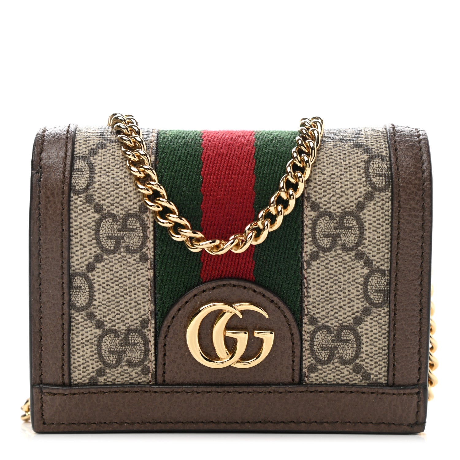 Gucci GG Supreme Monogram Web Ophidia Chain Card Case Wallet Beige New Acero 1 of 7