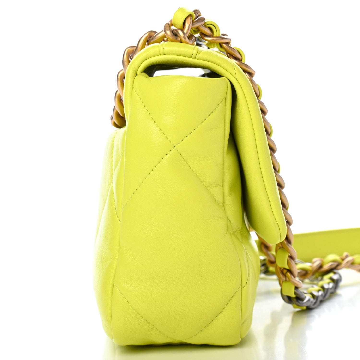 Chanel Shiny Lambskin Quilted Medium Chanel 19 Flap Neon Yellow 15 of 16
