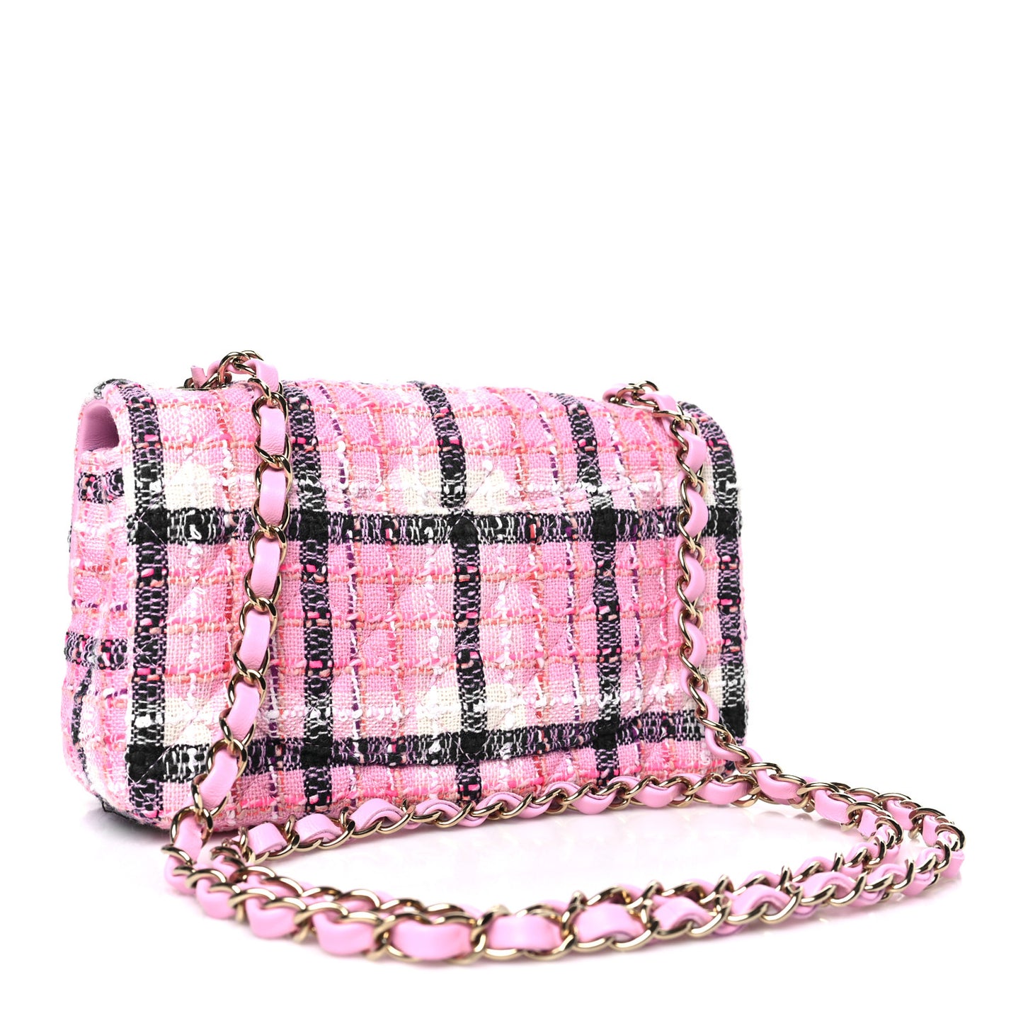 Tweed Quilted Mini Rectangular Flap Pink Navy White