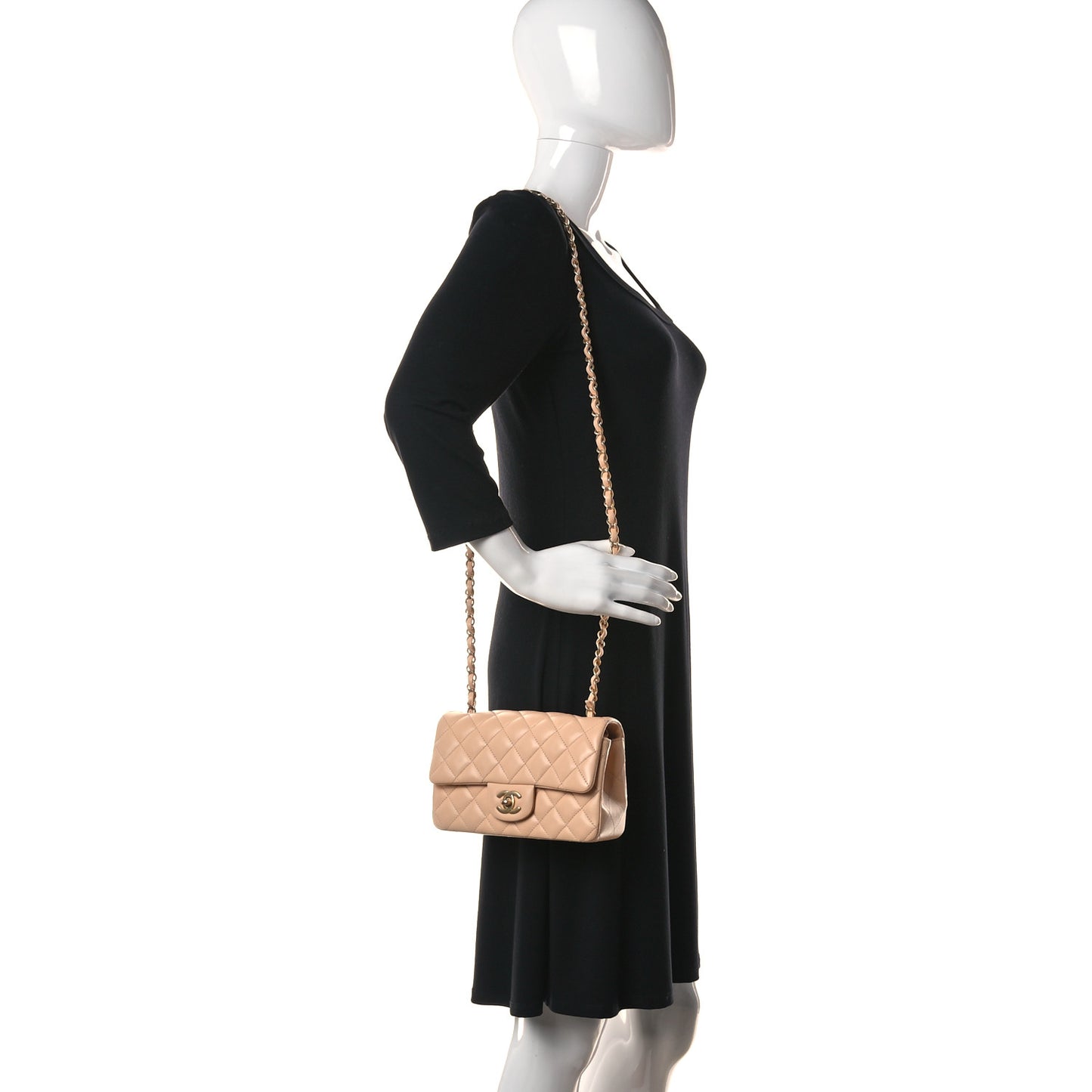 Lambskin Quilted Mini Rectangular Flap Beige