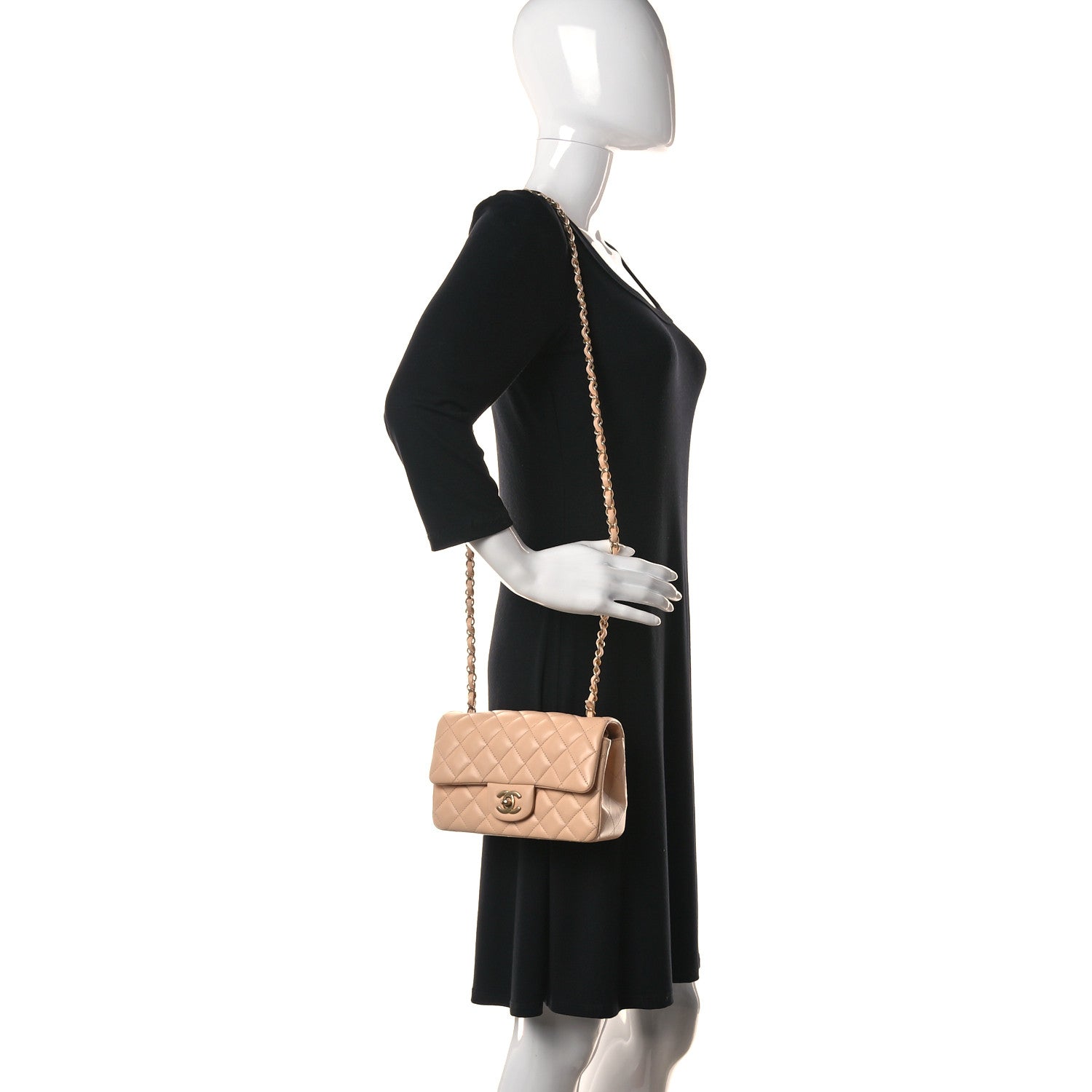 Chanel Lambskin Quilted Mini Rectangular Flap Beige 2 of 14