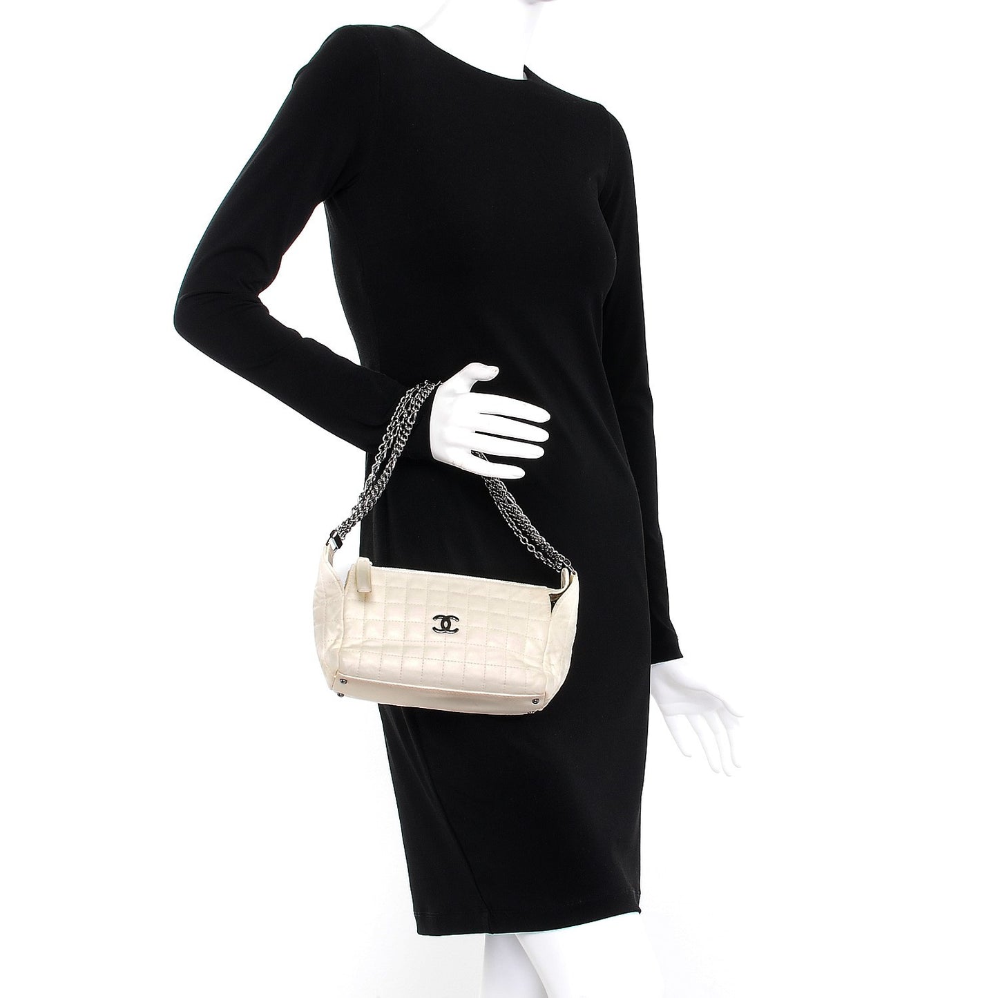 Lambskin Square Quilted Double Chain Bag White
