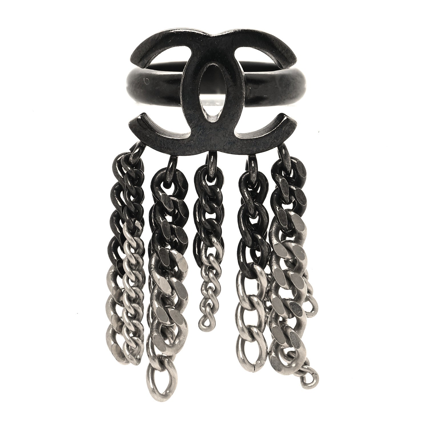 Chanel Ruthenium Chain CC Ring 50 5.25 Black 1 of 4