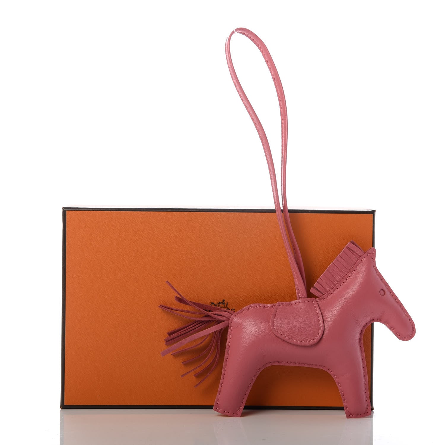 Hermes Milo Lambskin Grigri Rodeo Horse Bag Charm MM Rose Azalee 4 of 4