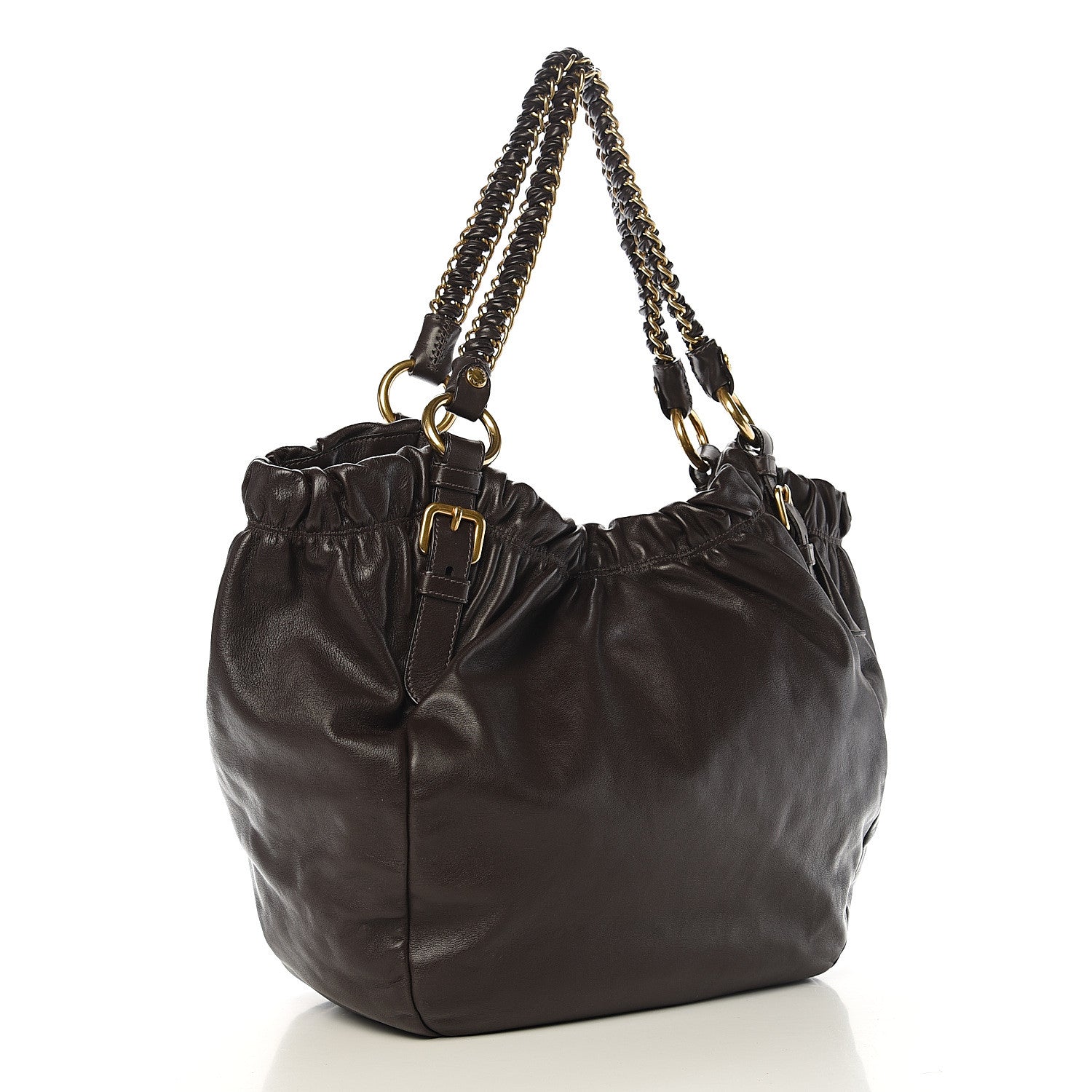 Prada Soft Calf Gathered Tote Dark Brown 2 of 8
