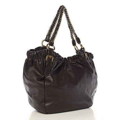 Prada Soft Calf Gathered Tote Dark Brown 2 of 8