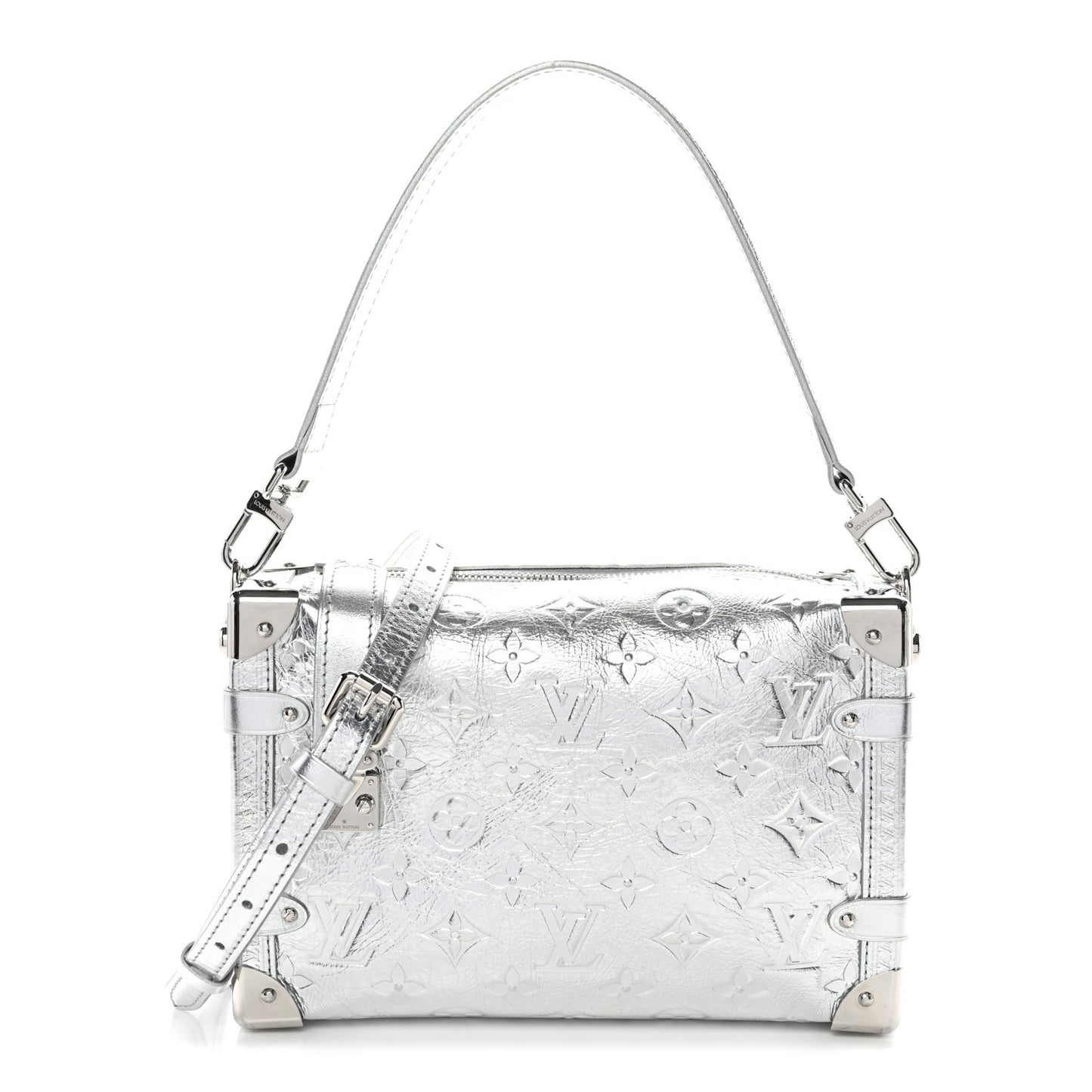 Calfskin Monogram Miroir LV Ski Side Trunk MM Silver