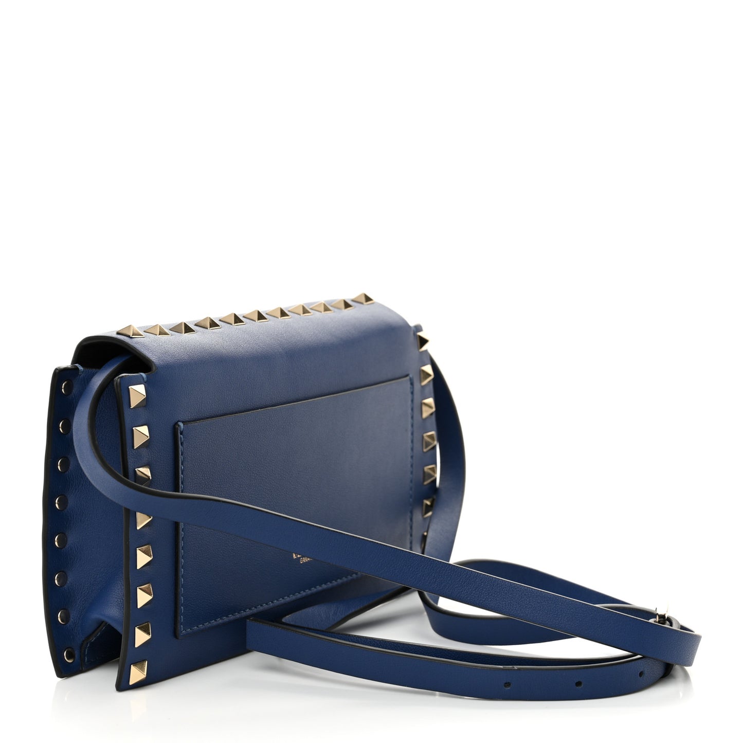 Calfskin Small Rockstud Overlay Flap Shoulder Bag Blue Delft