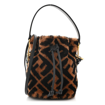 Fendi Shearling Vitello Dolce F is Fendi Macro FF 1974 Mini Mon Tresor Bucket Bag Tobacco Black 1 of 10