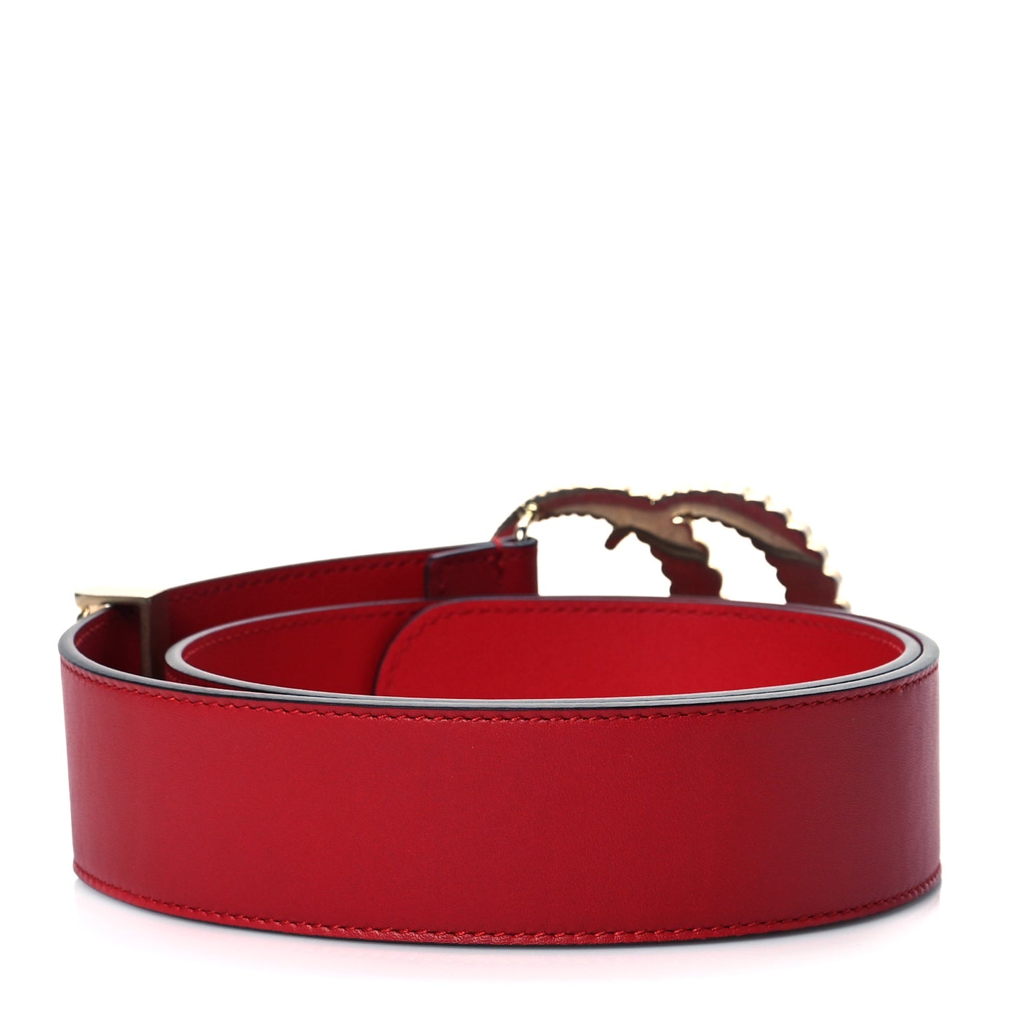 Moon Calfskin Torchon Double G 40mm Belt 80 32 Hibiscus Red