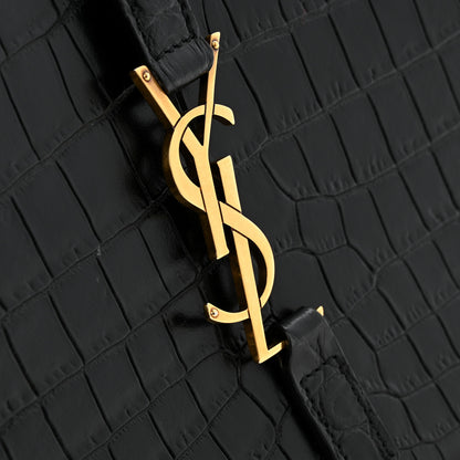 Saint Laurent Calfskin Crocodile Embossed Le 5 A 7 Hobo Black 11 of 13